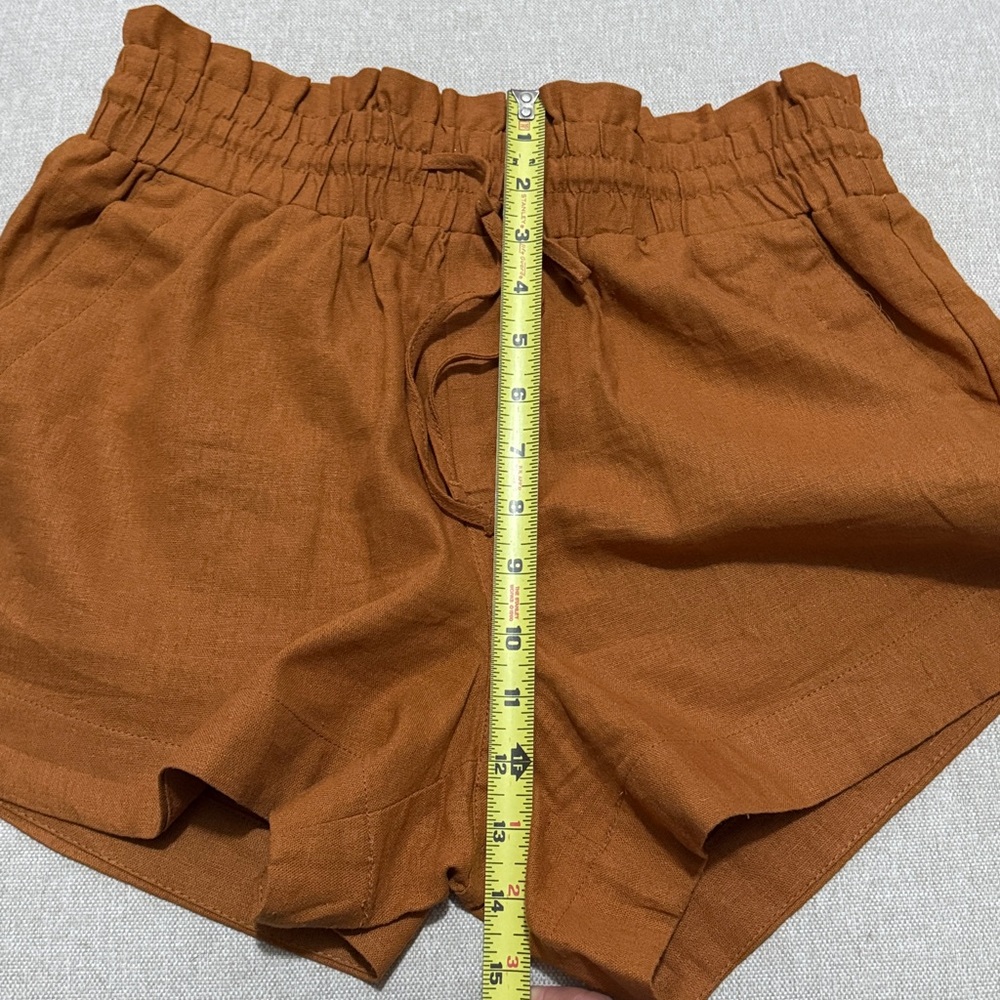 a new day Brand Linen blend PaperBag High Waisted Shorts-Sz M-Rusty Orange/Brown - Picture 7 of 12